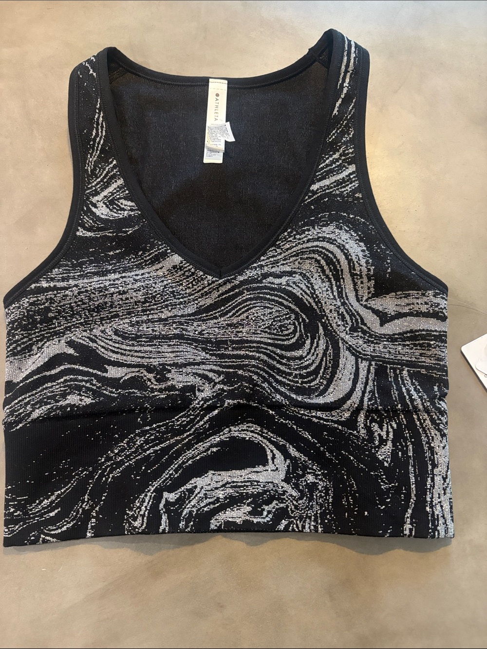 Athleta Black & Gray Swirl V-Neck, SP. Tank, NWT